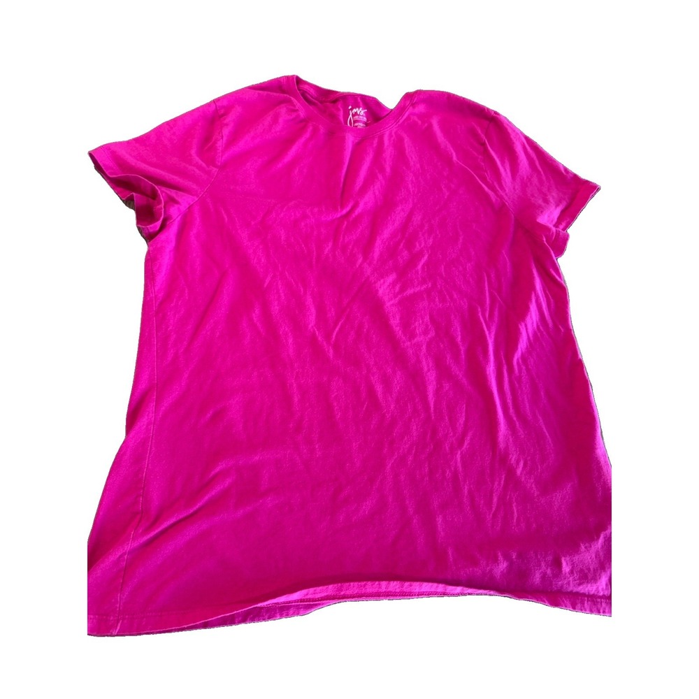 Just My Size Womens 1X 16W Hot Pink Crew Neck Tee 100% Cotton Short Sleeve